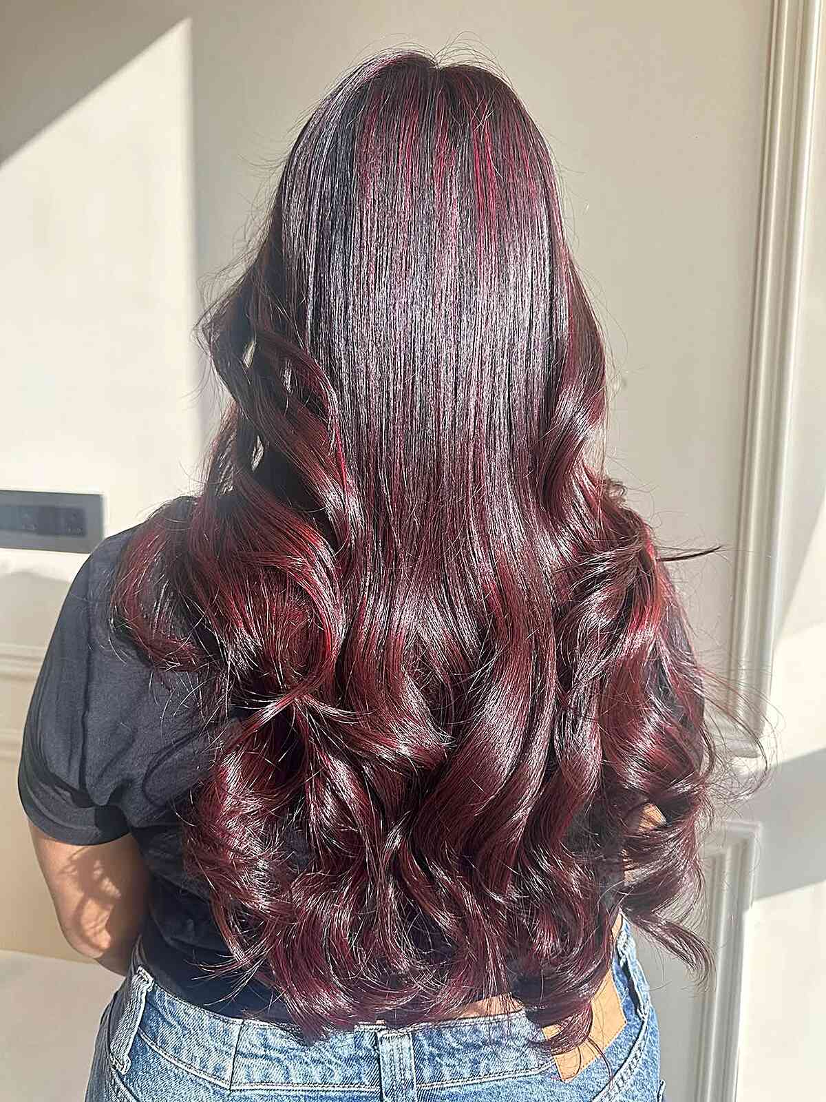 Mid-Back Layers With Vibrant Red Highlights — Classy Burgundy Highlights