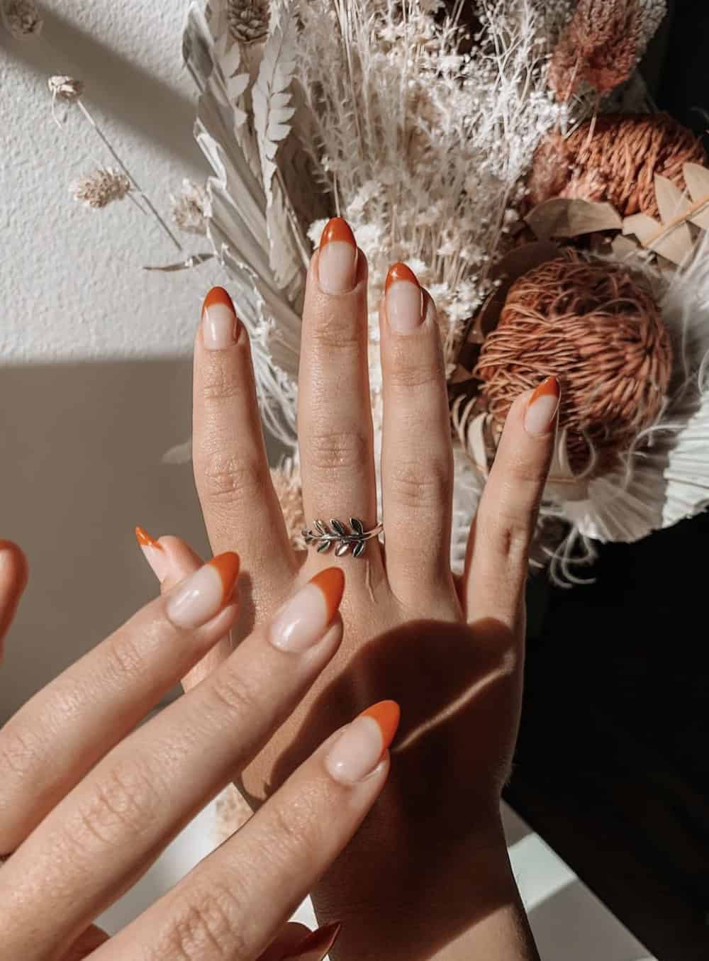 Vibrant Burnt Orange French Tip Long Stiletto Nails Vibrant Burnt Orange French Tip Long Stiletto Nails — Classy Burnt Orange Nails