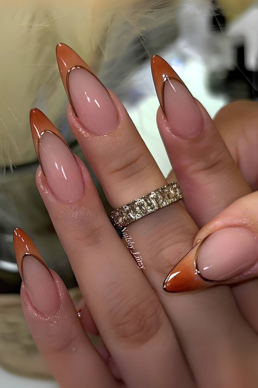 Gold Outline Burnt Orange French Tip Long Stiletto Nails Gold Outline Burnt Orange French Tip Long Stiletto Nails — Classy Burnt Orange Nails