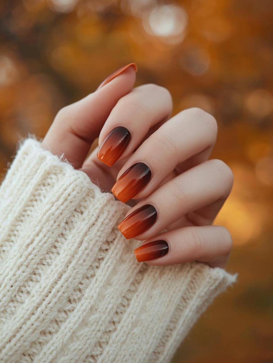 Burnt Orange to Deep Brown Ombre Medium Coffin Nails Burnt Orange to Deep Brown Ombre Medium Coffin Nails — Classy Burnt Orange Nails