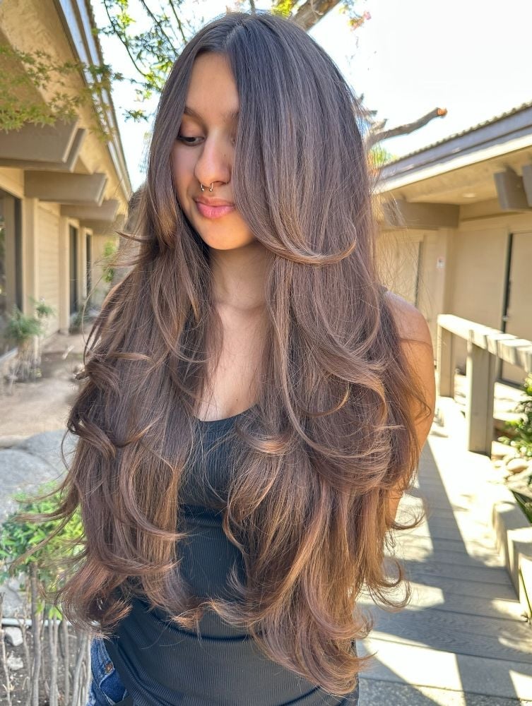 Medium Brown Layers With Face-Framing Bangs Medium Brown Layers With Face-Framing Bangs — Classy Butterfly Hair