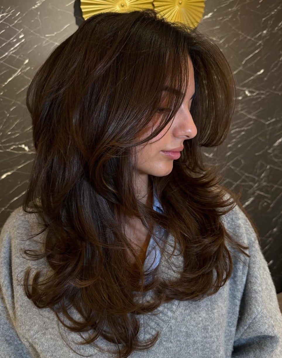 Mid-Back Layers With Light Brown Balayage Mid-Back Layers With Light Brown Balayage — Classy Butterfly Hair
