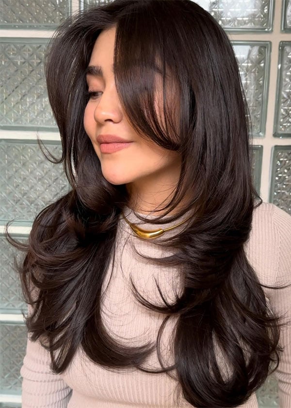 Long Dark Brown With Balayage Highlights Long Dark Brown With Balayage Highlights — Classy Butterfly Haircut