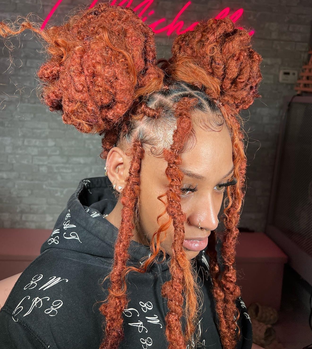 Orange Butterfly Locs In Double Buns — Classy Butterfly Locs