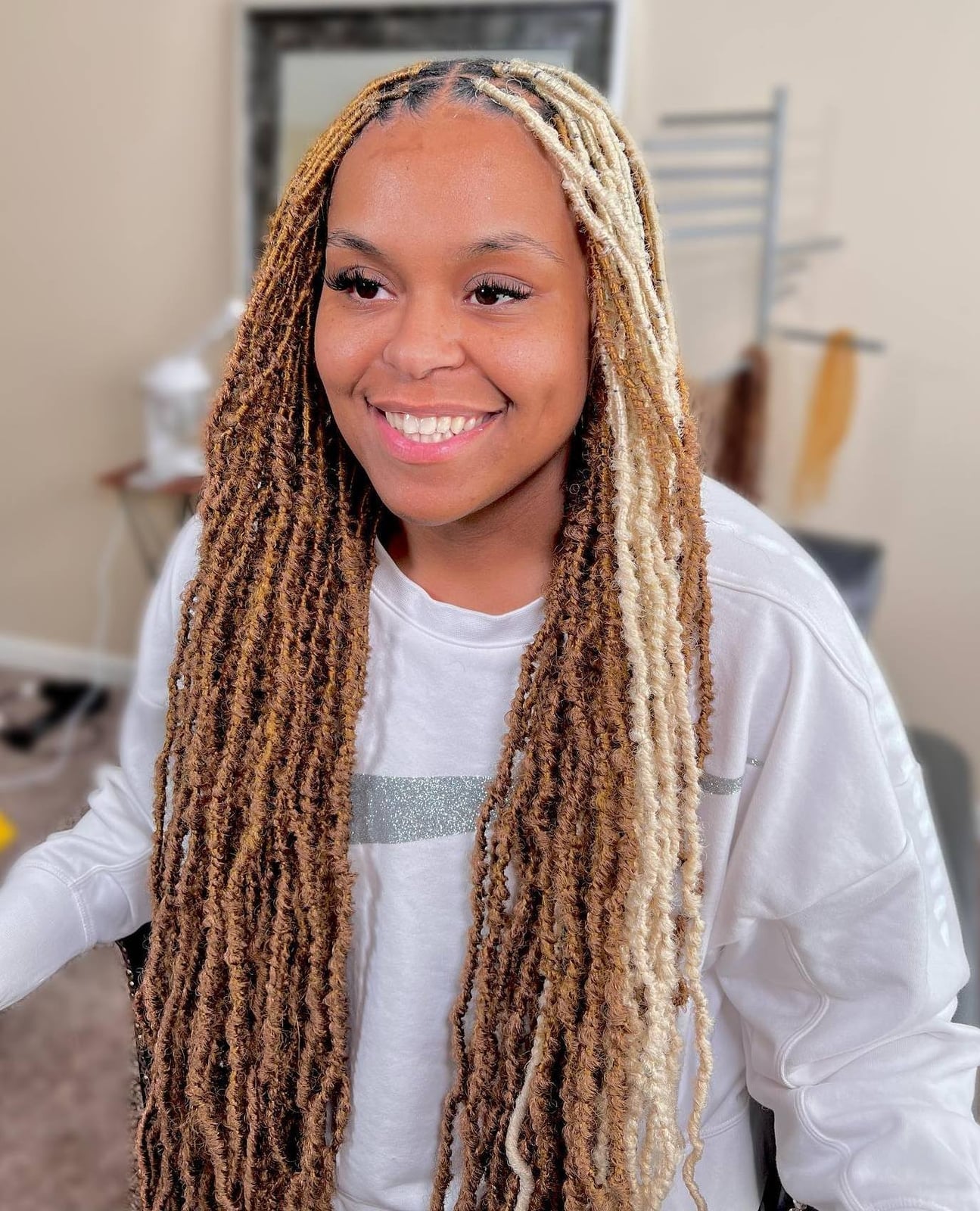Mid-Back Brown And Blonde Butterfly Locs, Middle — Classy Butterfly Locs