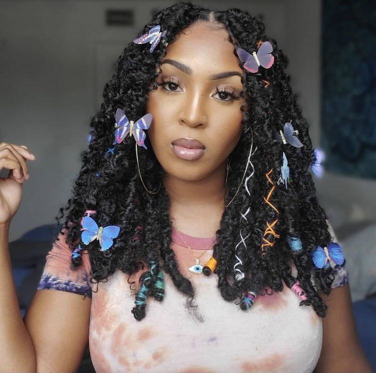 Mid-Back Wavy Locs With Butterfly Accessories — Classy Butterfly Locs