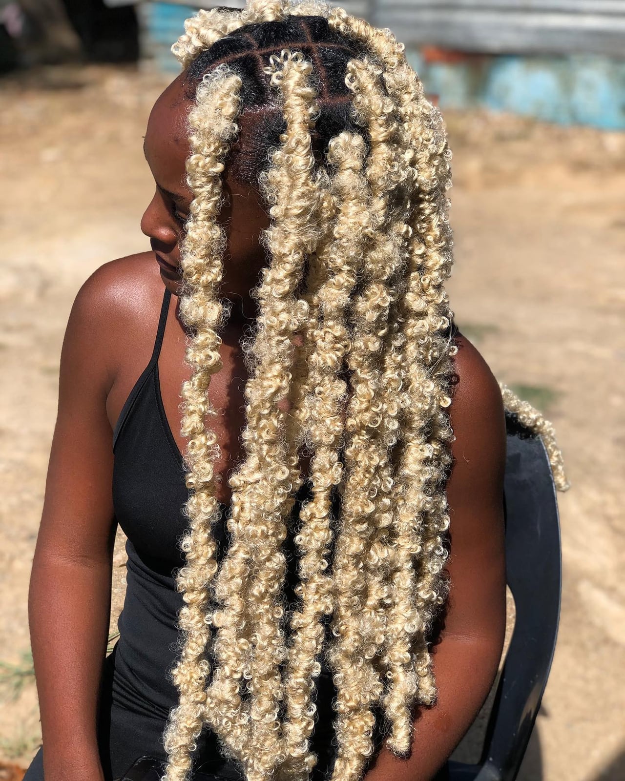 Mid-Back Platinum Blonde Wavy Butterfly Locs — Classy Butterfly Locs
