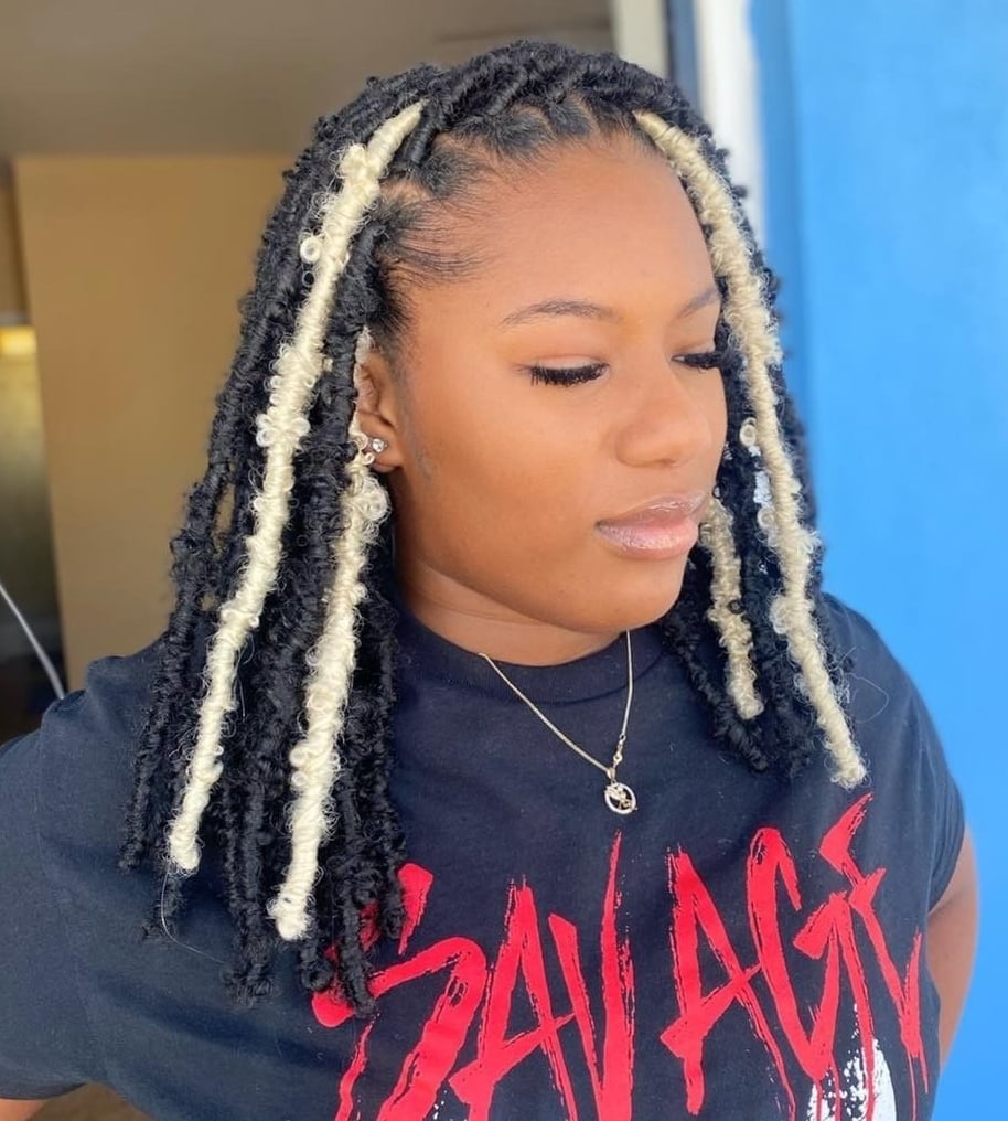 Collarbone Butterfly Locs With Blonde Highlights — Classy Butterfly Locs