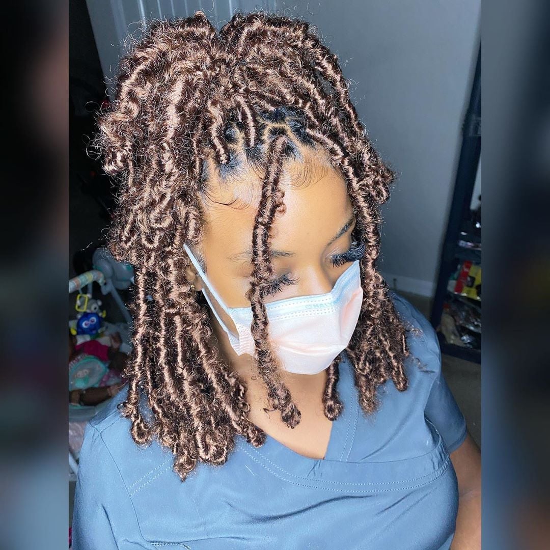 Medium Brown Collarbone Locs With Face-Framing Pieces — Classy Butterfly Locs