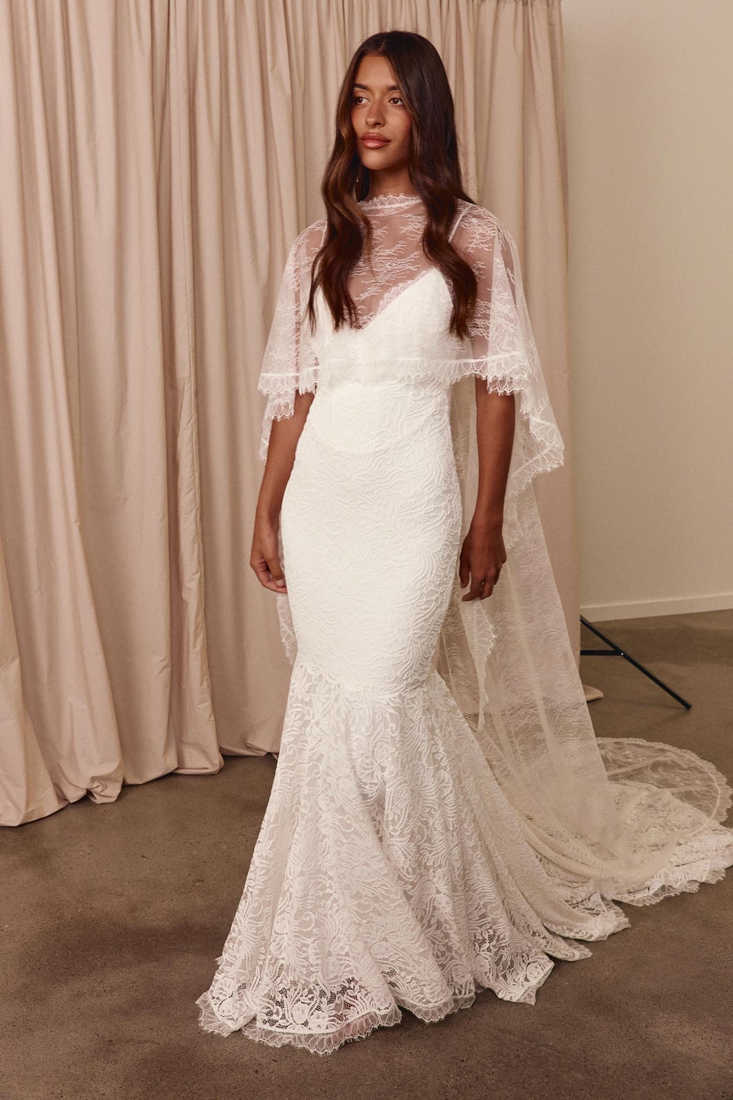 White Lace Wedding Gown With Matching Lace Cape White Lace Wedding Gown With Matching Lace Cape — Classy Cape Outfits