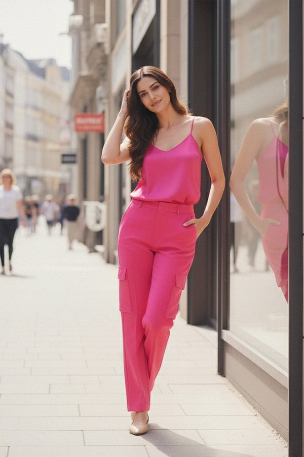 Hot Pink Straight-Leg Cargo Pants Hot Pink Straight-Leg Cargo Pants — Classy Cargo Pants Outfits