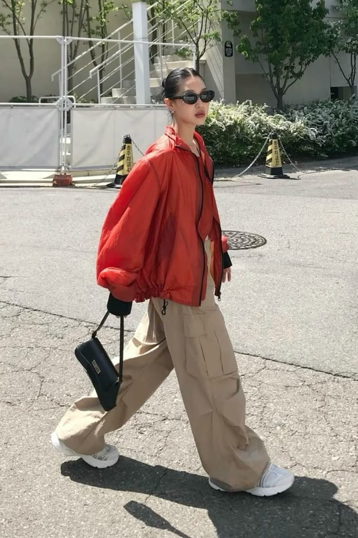 Beige Cargo Pants With Orange Jacket Beige Cargo Pants With Orange Jacket — Classy Cargo Pants Outfits
