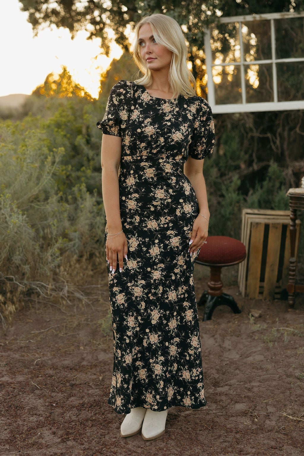 Floral Print Dress with White Ankle Boots Floral Print Dress with White Ankle Boots — Classy Casual Date Night Outfit