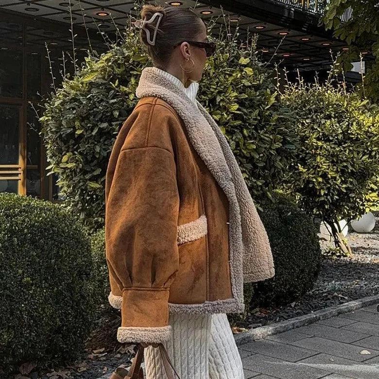 Shearling Lined Jacket Over a Cream Turtleneck Shearling Lined Jacket Over a Cream Turtleneck — Classy Casual Date Night Outfit