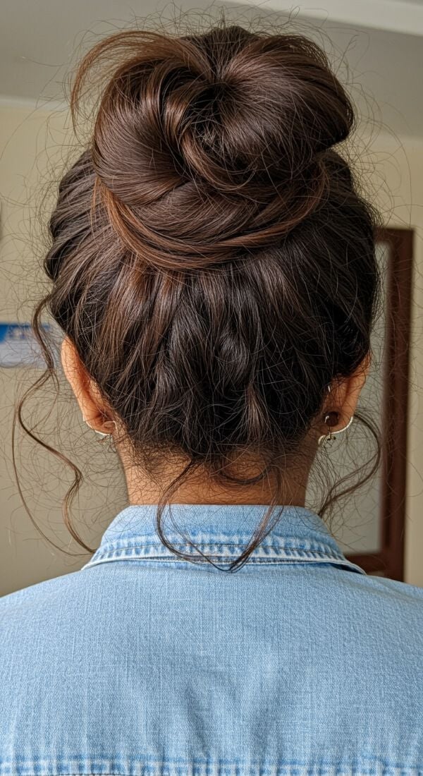 Long Messy Bun With Loose Tendrils Long Messy Bun With Loose Tendrils — Classy Casual Hairstyles
