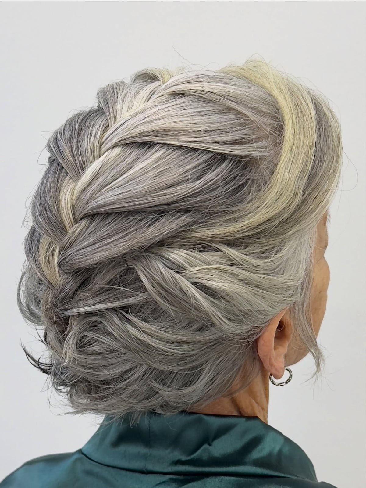 Grey and Blonde Textured Braided Updo Grey and Blonde Textured Braided Updo — Classy Casual Updo
