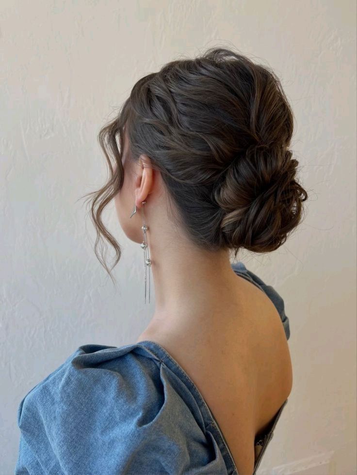 Dark Brown Twisted Low Bun, Wavy Dark Brown Twisted Low Bun, Wavy — Classy Casual Updo