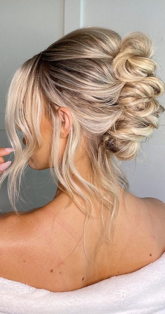 Blonde Updo With Textured Curls and Face-Framing Blonde Updo With Textured Curls and Face-Framing — Classy Casual Updo