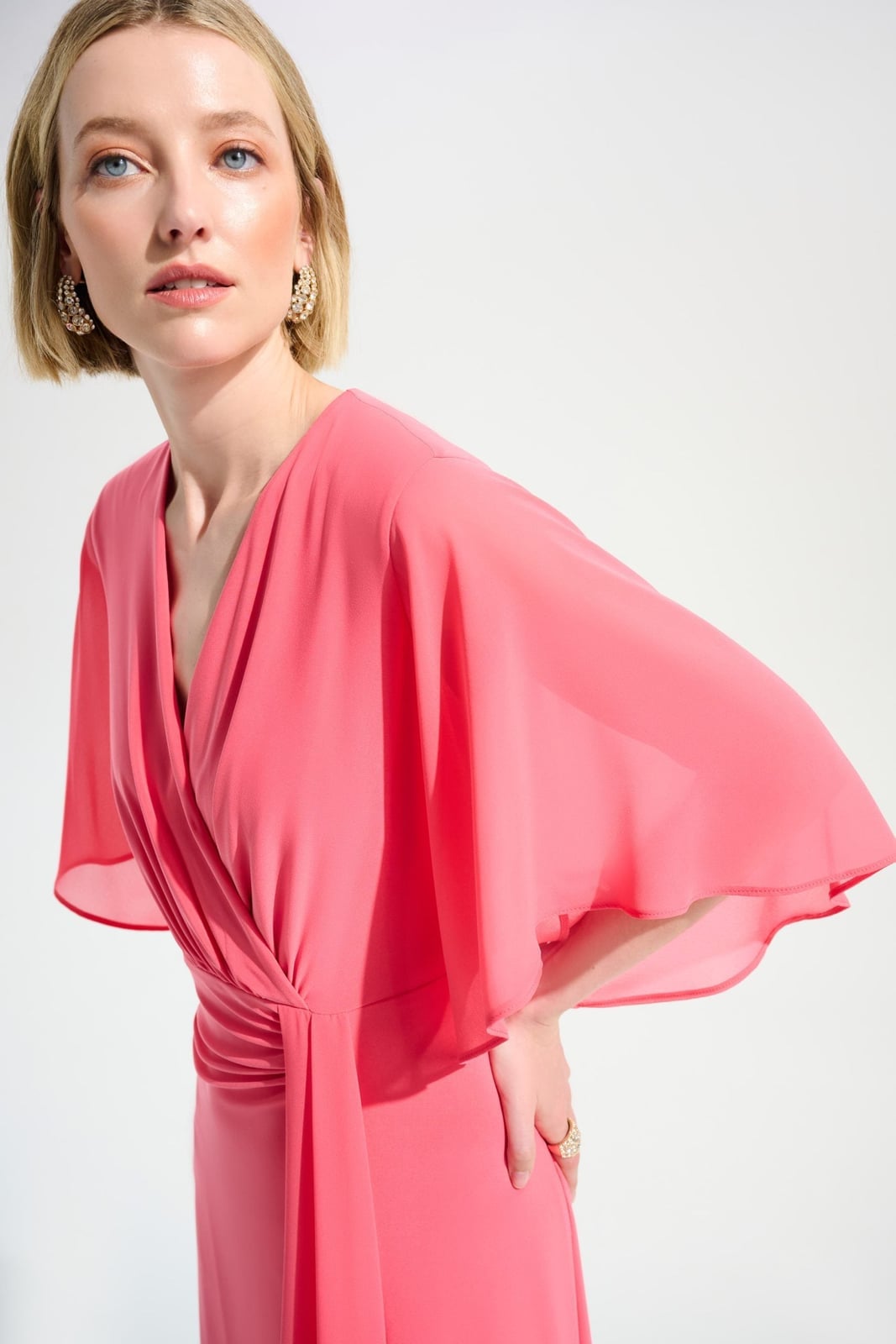 Coral Pink Dress with Draped Chiffon Sash — Classy Chiffon Dresses