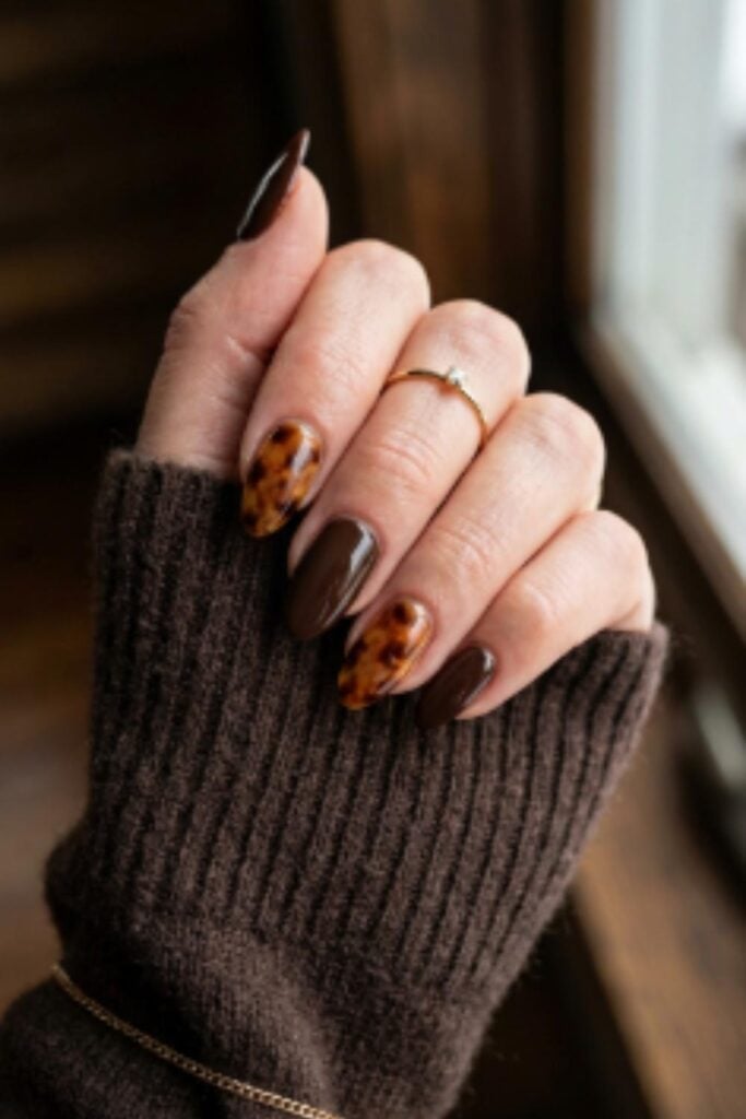 Medium Almond Tortoiseshell Pattern Nails — Classy Chocolate Nails