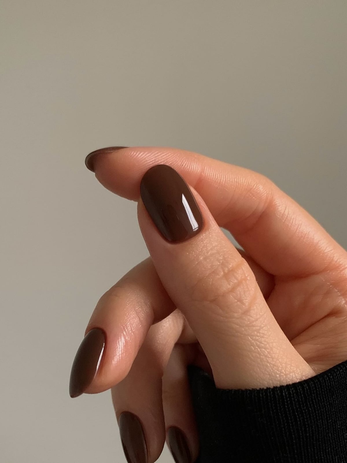 Warm Glossy Chocolate Oval Nails — Classy Chocolate Nails