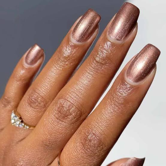 Medium Soft Square Metallic Bronze-Brown Polish — Classy Chocolate Nails