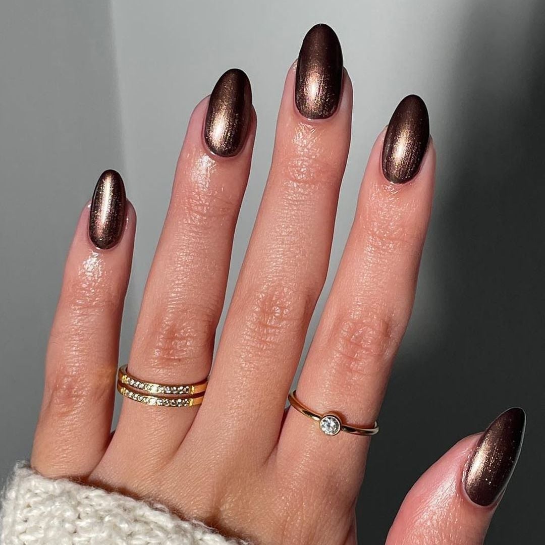 Medium Oval Chrome Metallic Bronze-Brown Shimmer — Classy Chocolate Nails