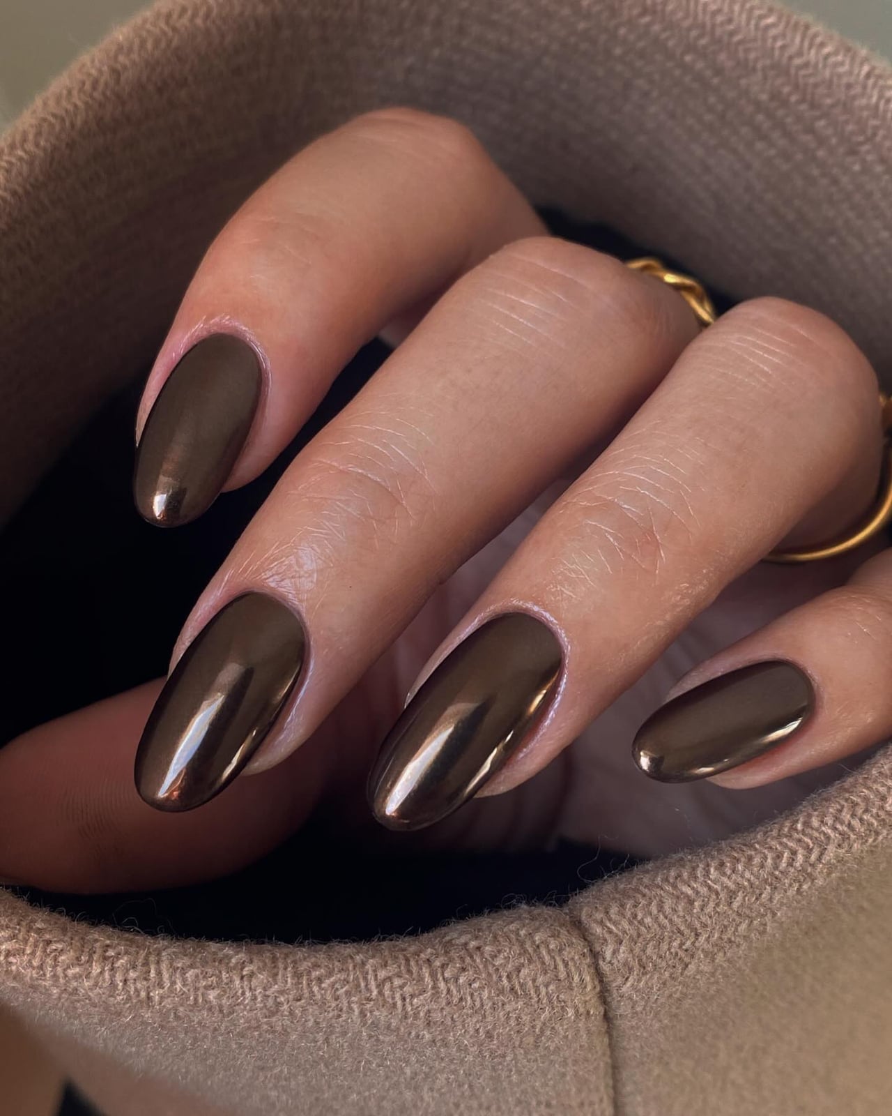 Long Almond Metallic Bronze-Brown Chrome Finish — Classy Chocolate Nails