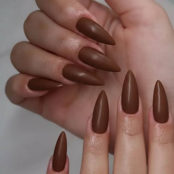 Long Stiletto Medium Matte Brown Nails — Classy Chocolate Nails