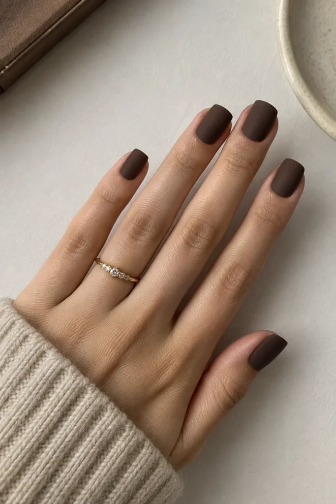 Short Square Matte Medium Dark Brown Nails — Classy Chocolate Nails