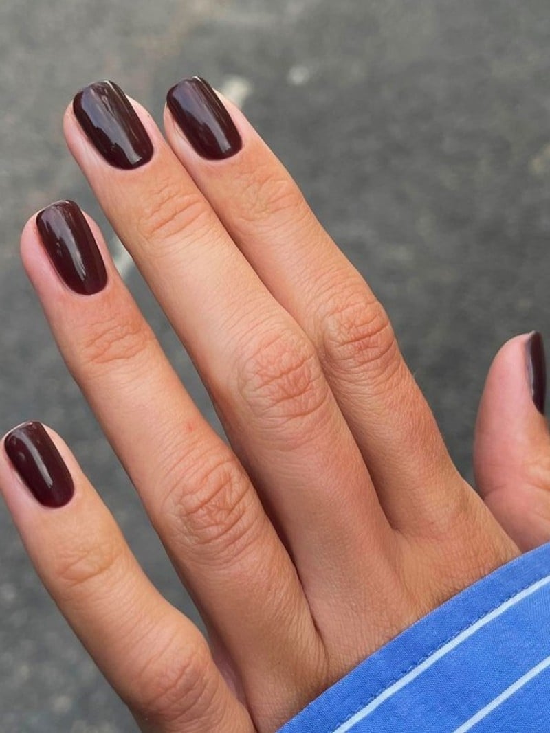 Short Square Deep Rich Brown Glossy Nails — Classy Chocolate Nails