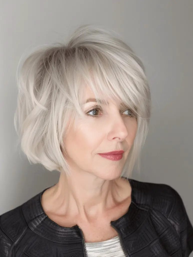 Voluminous Ash Blonde Bob With Face-Framing Bangs Voluminous Ash Blonde Bob With Face-Framing Bangs — Classy Choppy Bob Haircuts