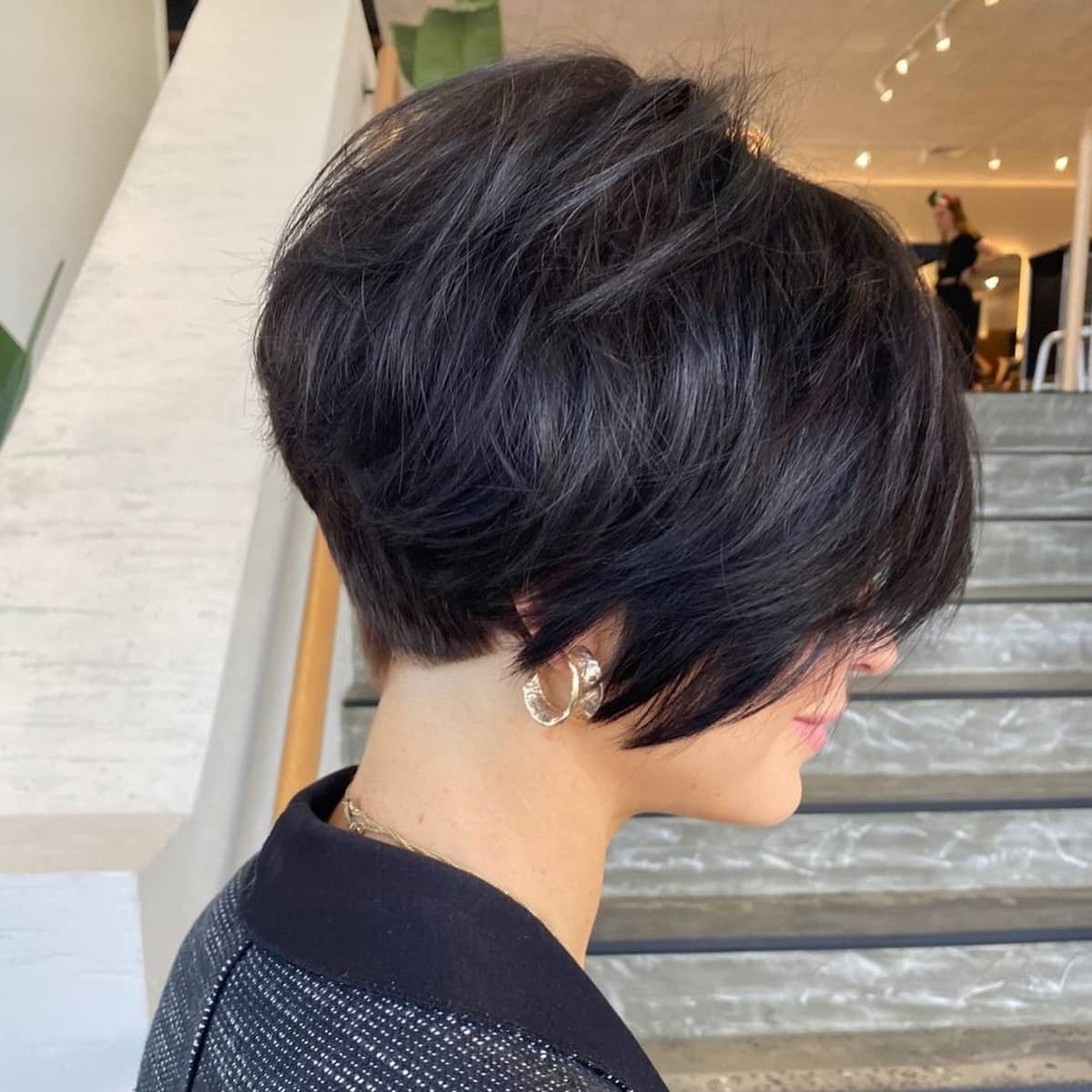 Ear Length Stacked Bob, Dark Brown — Classy Choppy Layers