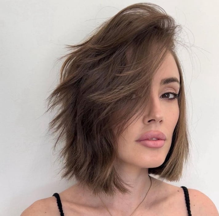 Chin Length Bob With Side Swept Bangs — Classy Choppy Layers