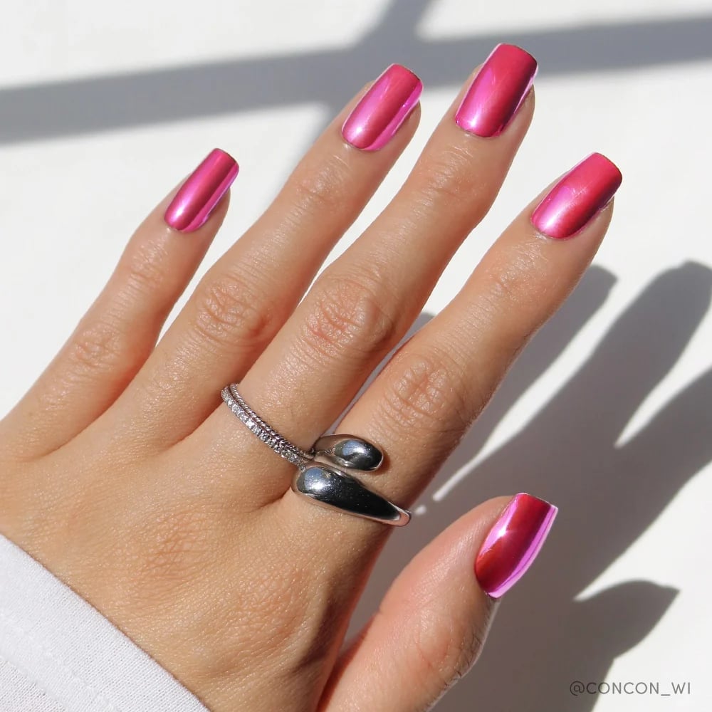 Light Pink Chrome Almond Nails with Rhinestones — Classy Chrome Nails