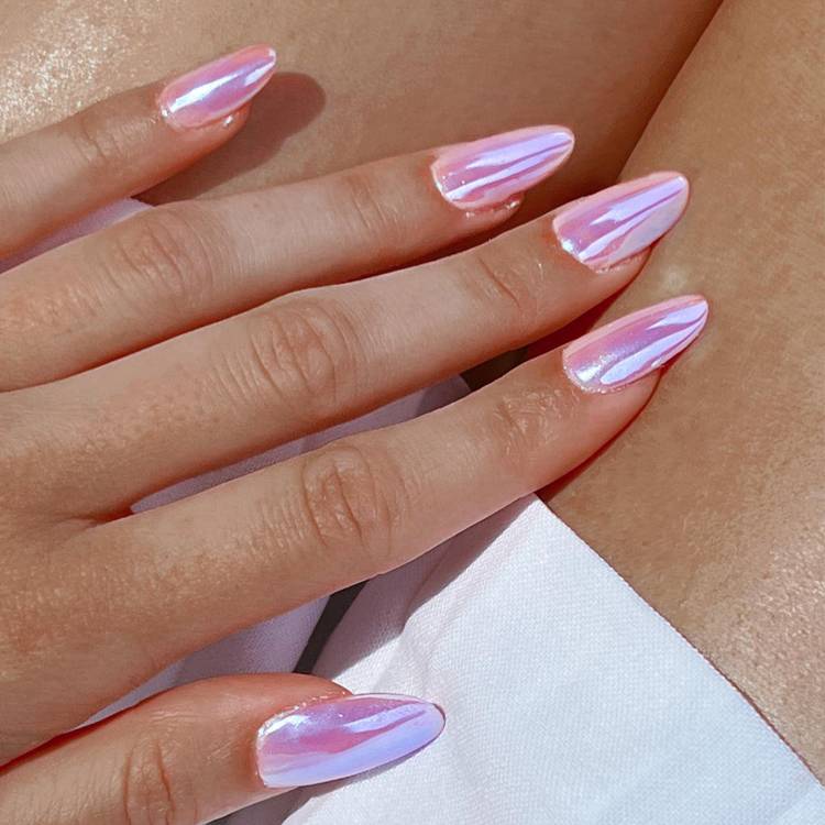 Iridescent Pink Chrome Almond Nails — Classy Chrome Nails