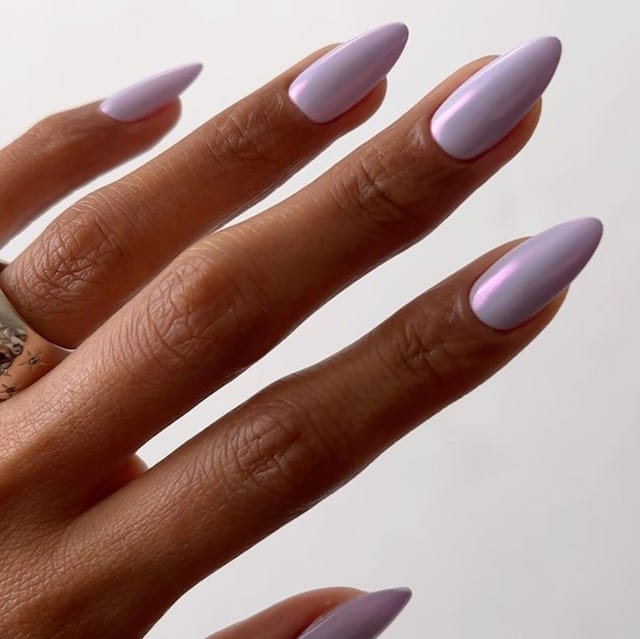 Light Lavender Iridescent Chrome Long Almond — Classy Chrome Nails