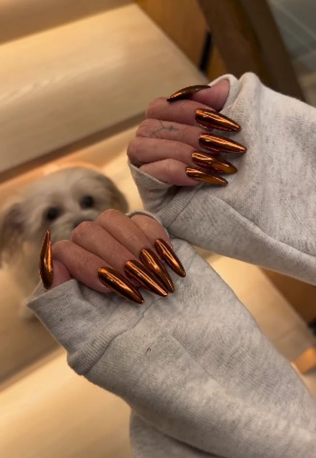 Vibrant Metallic Copper Chrome Stiletto Nails — Classy Chrome Nails