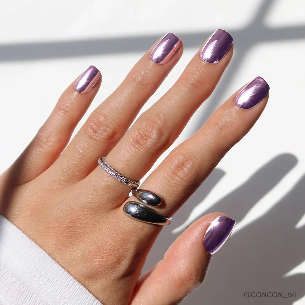 Short Square Metallic Purple Chrome Nails — Classy Chrome Nails