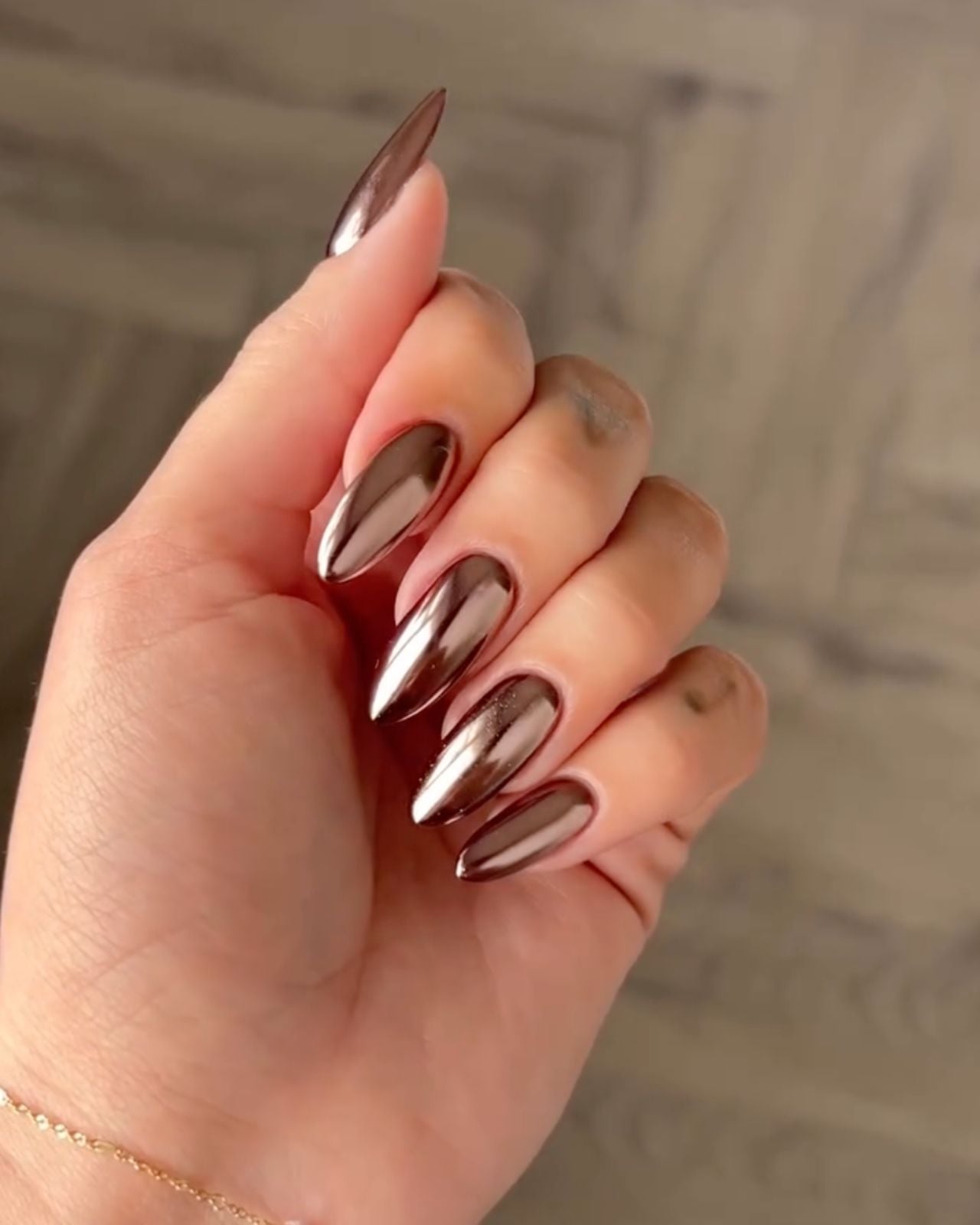 Mirror Bronze Chrome Stiletto Nails — Classy Chrome Nails