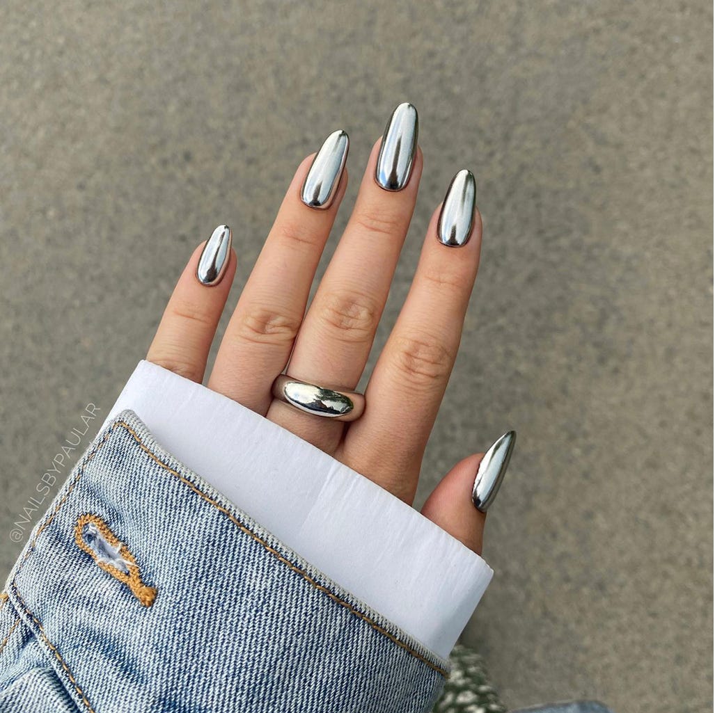 Mirror Silver Chrome Almond Nails — Classy Chrome Nails