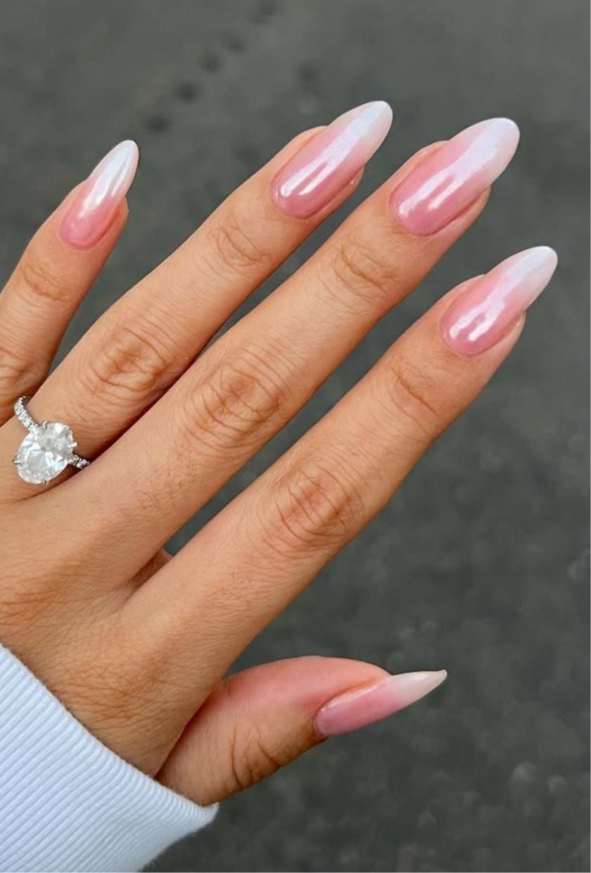 Vibrant Pink Pearlescent Chrome Oval Nails — Classy Chrome Nails