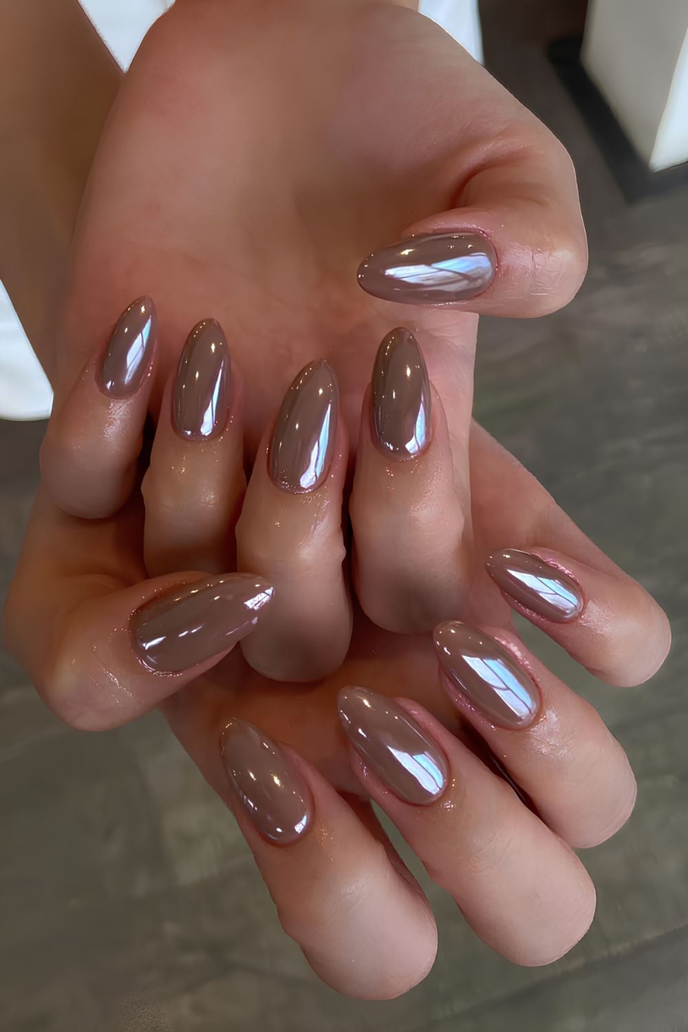 Deep Brown Mirror Chrome Almond Nails — Classy Chrome Nails