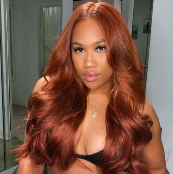 Vibrant Cinnamon With Curtain Bangs — Classy Cinnamon Hair
