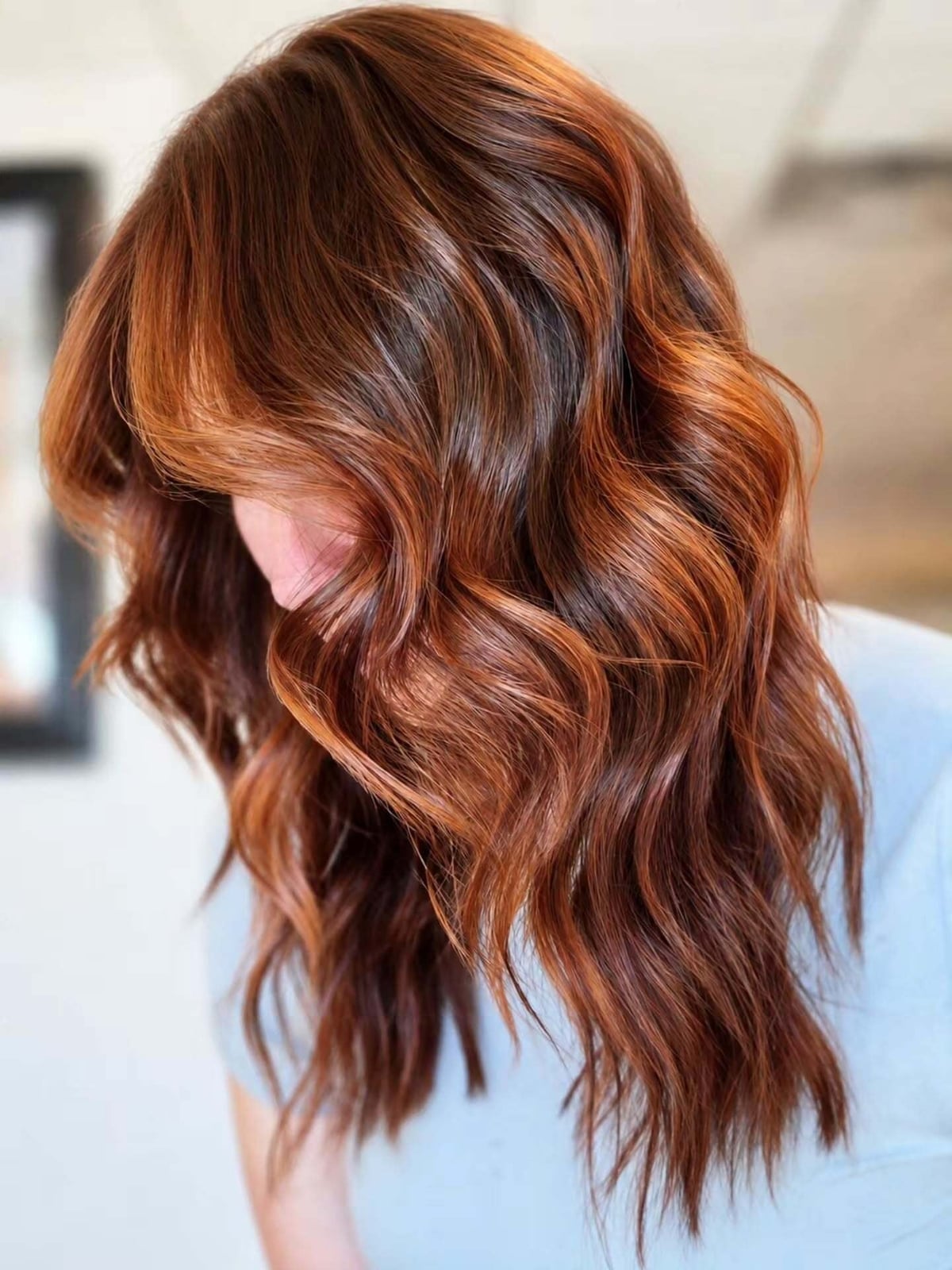 Collarbone Waves With Copper Highlights — Classy Cinnamon Hair