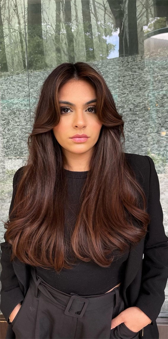 Deep Cinnamon Blowout With Face-Framing Layers — Classy Cinnamon Hair