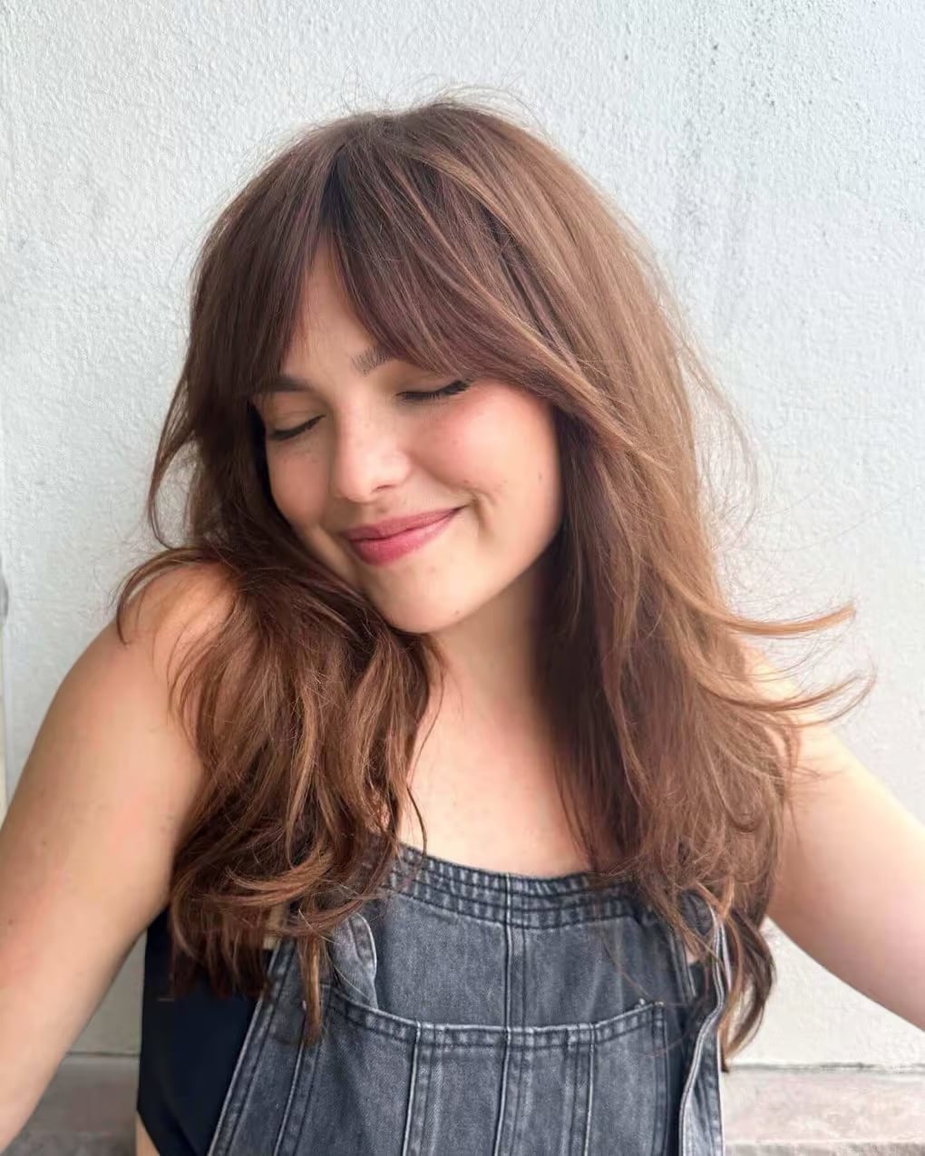 Mid-Back Waves With Curtain Bangs — Classy Cinnamon Hair