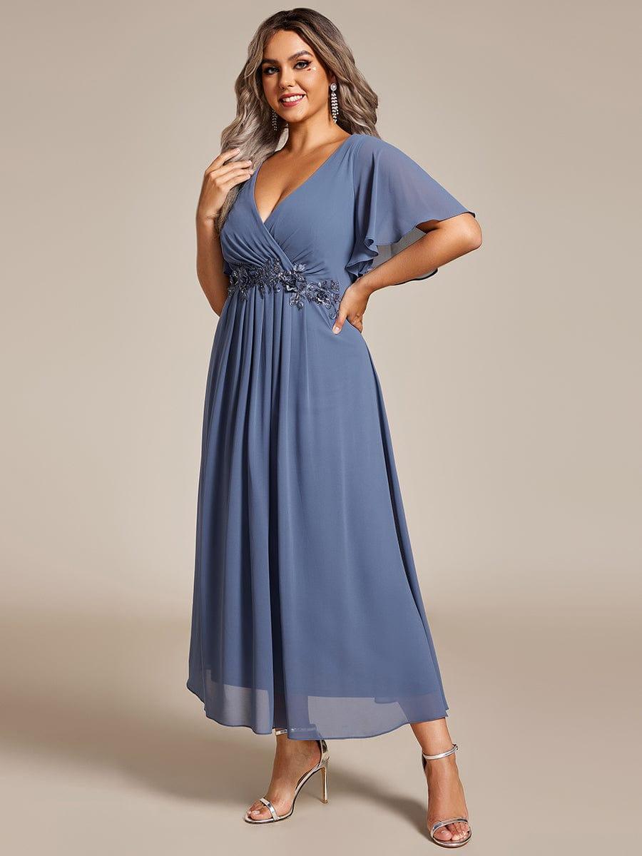 Dusty Blue Chiffon A-Line Dress with Flutter Sleeves Dusty Blue Chiffon A-Line Dress with Flutter Sleeves — Classy Cocktail Dresses Wedding