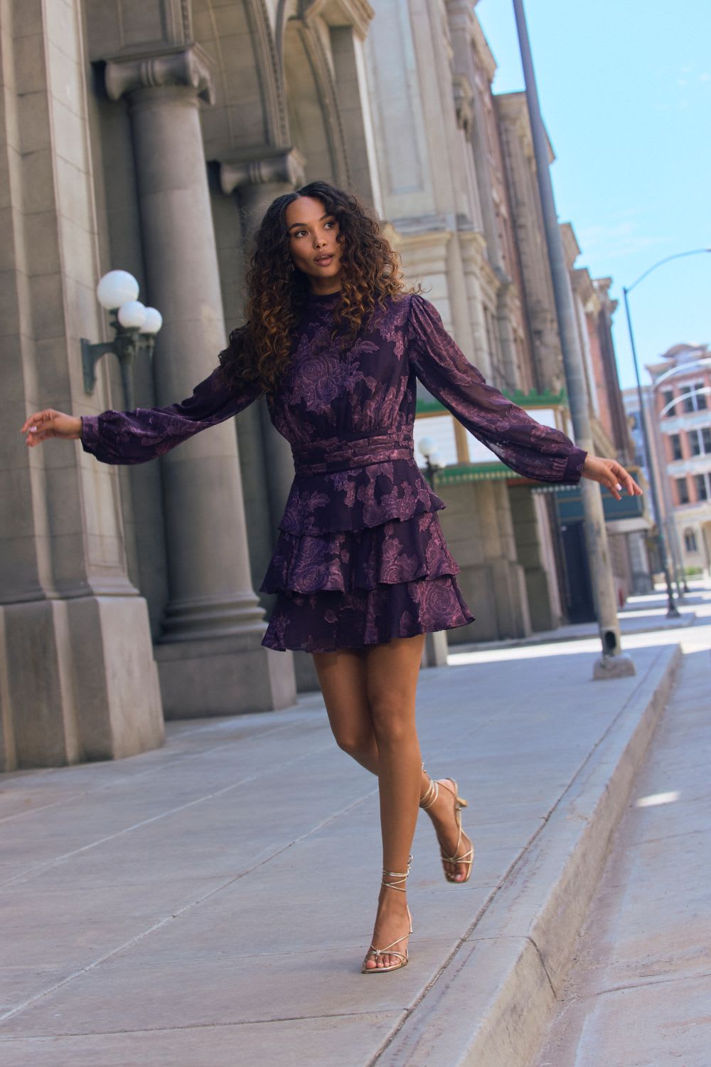 Deep Purple Paisley Print Tiered Mini Dress Deep Purple Paisley Print Tiered Mini Dress — Classy Cocktail Dresses Wedding