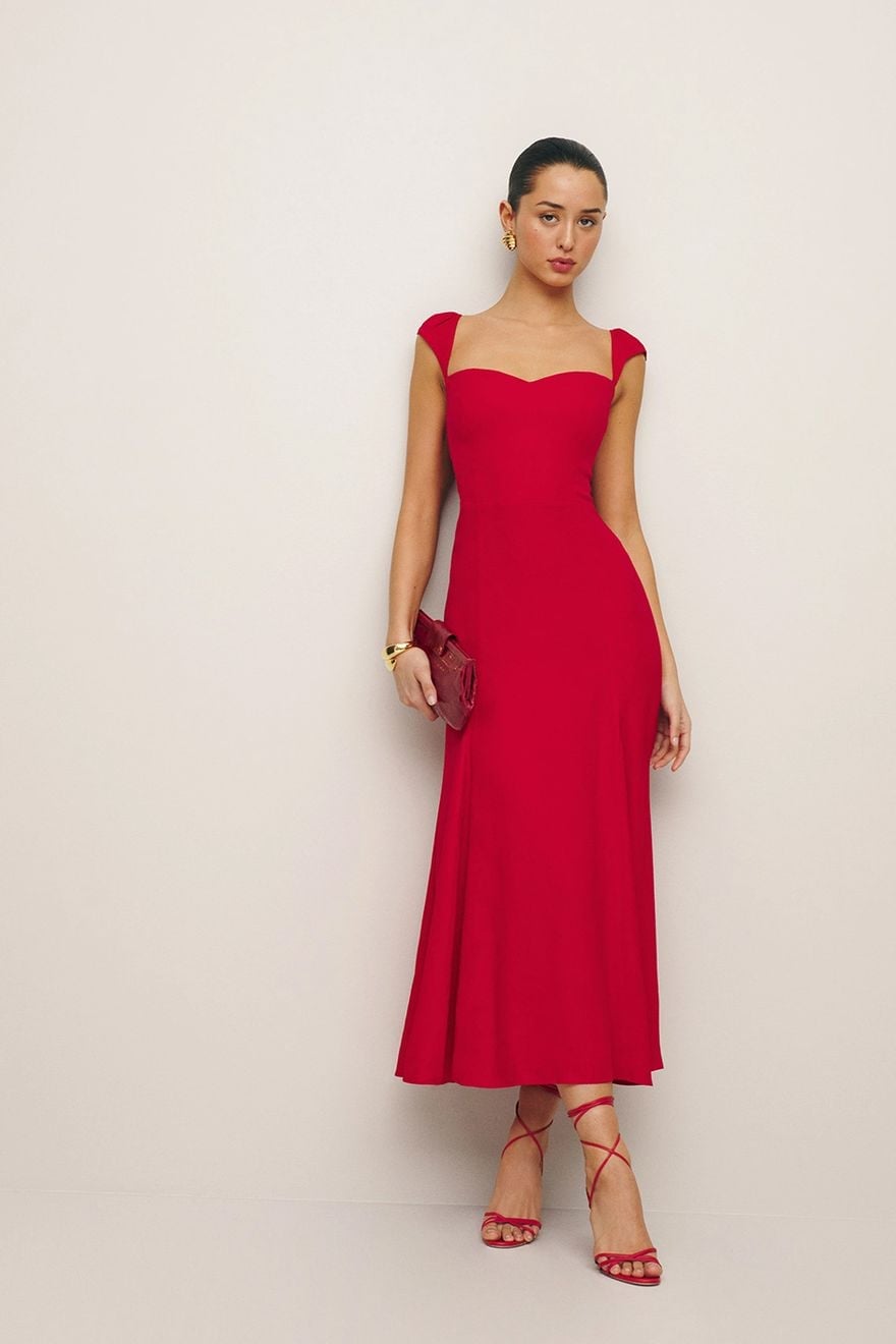 Vibrant Red Fit and Flare Midi Dress Vibrant Red Fit and Flare Midi Dress — Classy Cocktail Dresses Wedding